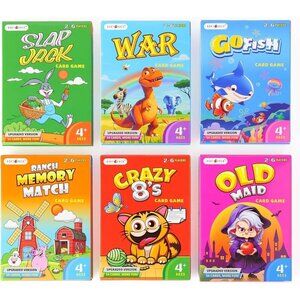 Upgraded Kids Card Games Pack 6 Decks Go Fish Old Maid War Slap Jack More
